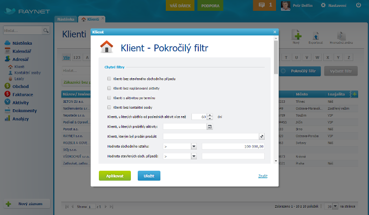 Pokročilý filtr Klientů Pokročilý filtr Klientů