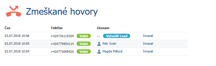 Zmeškané hovory Zmeškané hovory