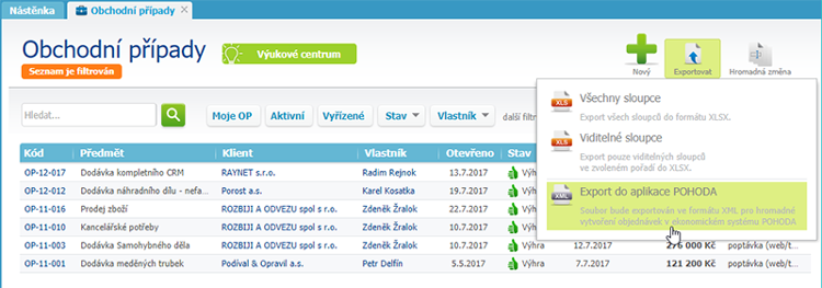 Export do aplikace POHODA Export do aplikace POHODA