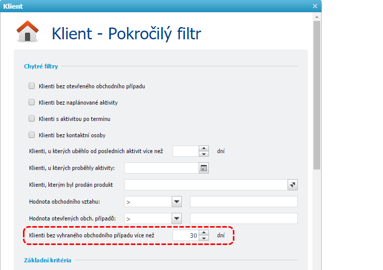 Filtr počtu dní od posledního prodeje Filtr počtu dní od posledního prodeje