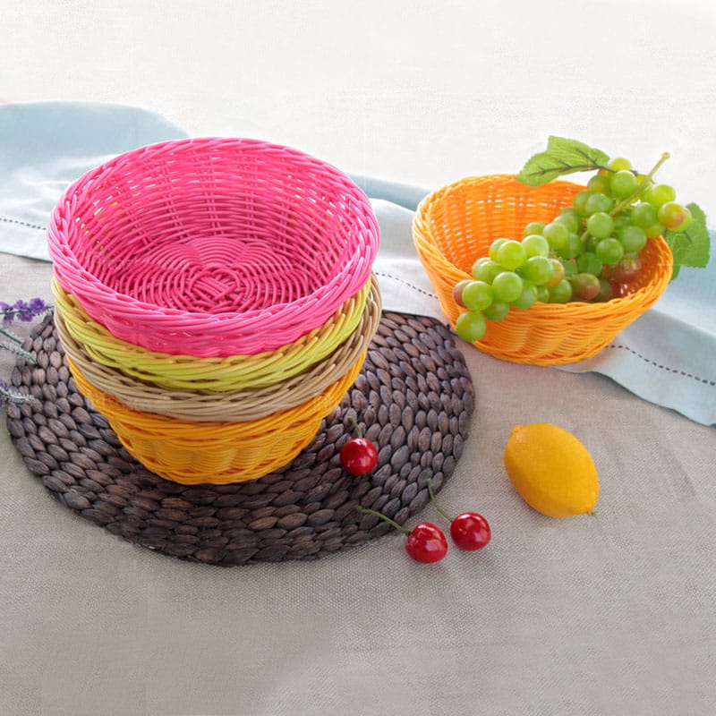 round PP rattan food basket
