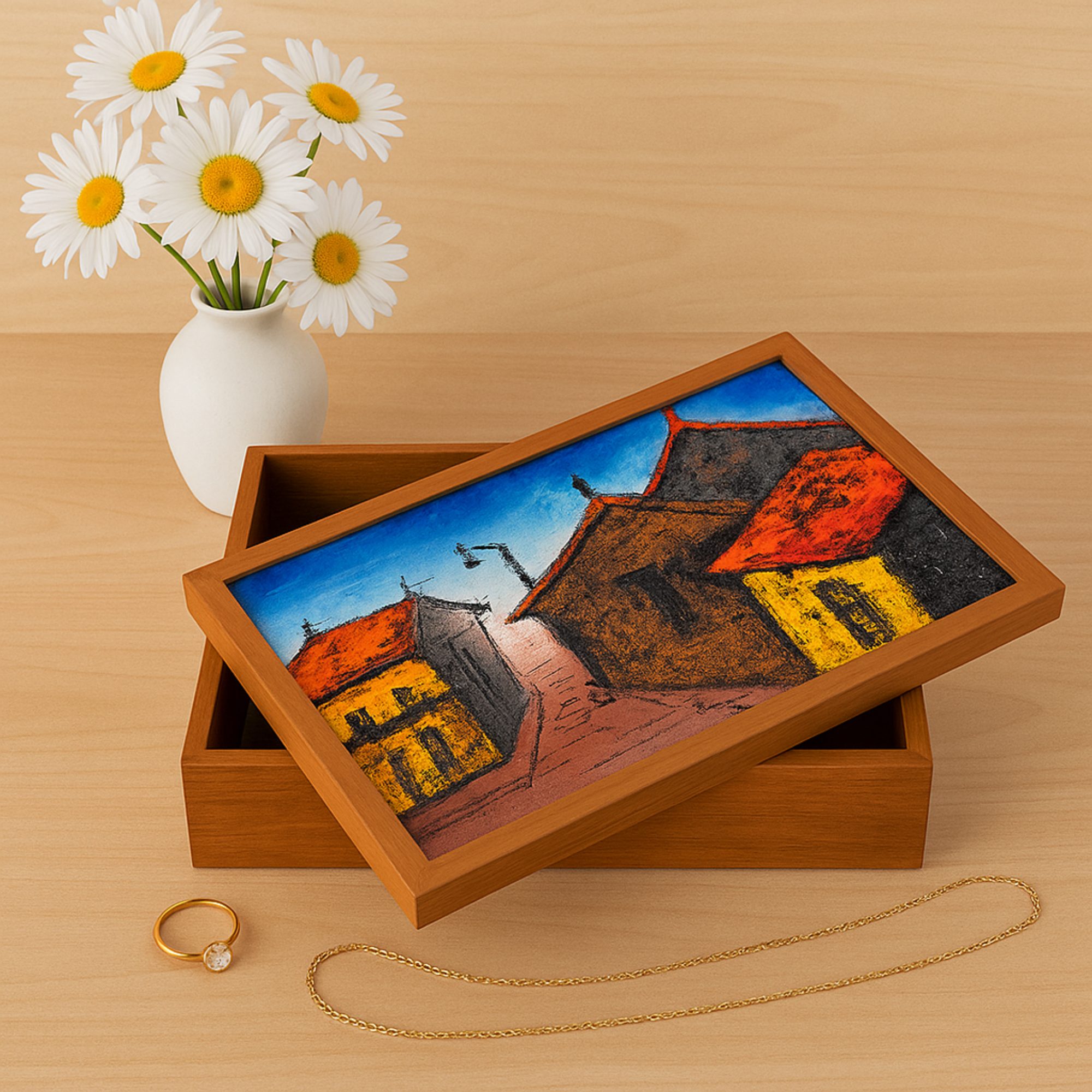 Hộp Gỗ Tranh Phố Xưa