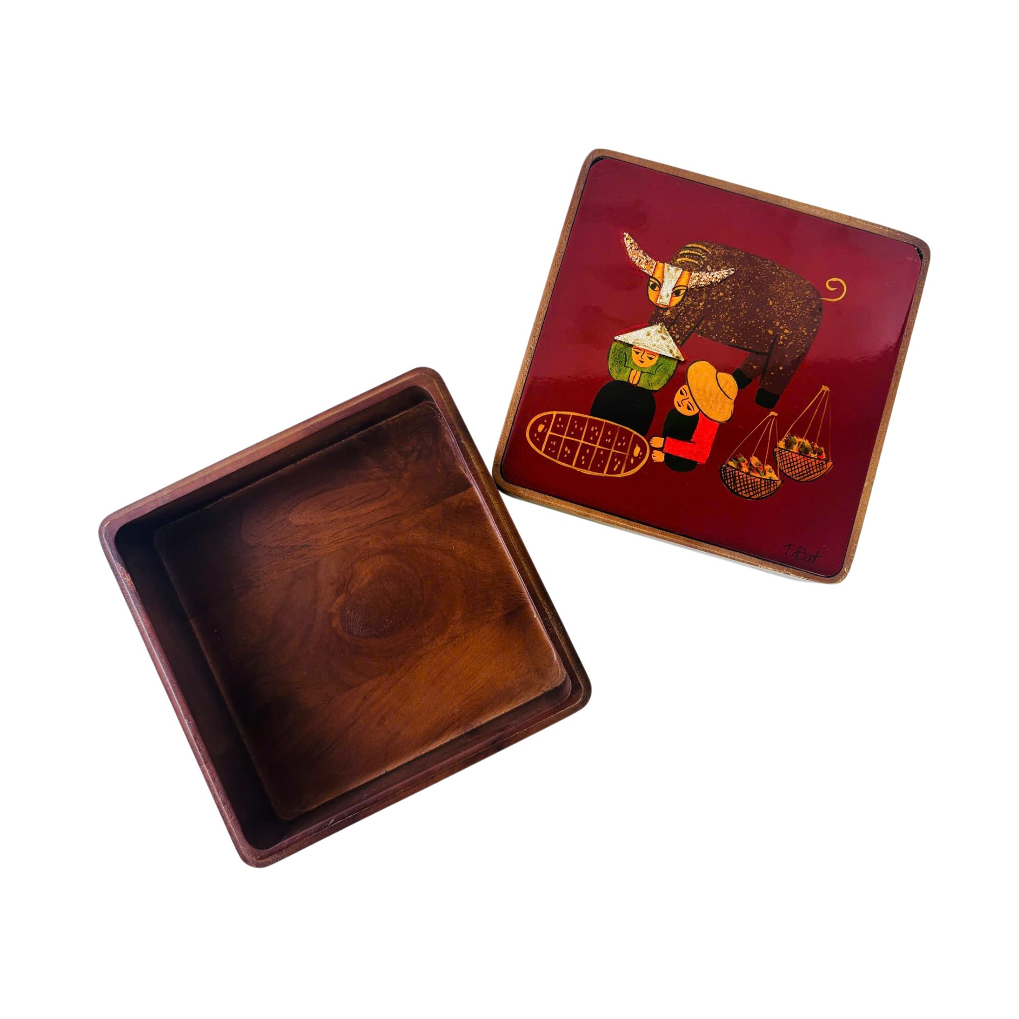 Hộp Gỗ Sơn Mài Trâu Làng - Image 4