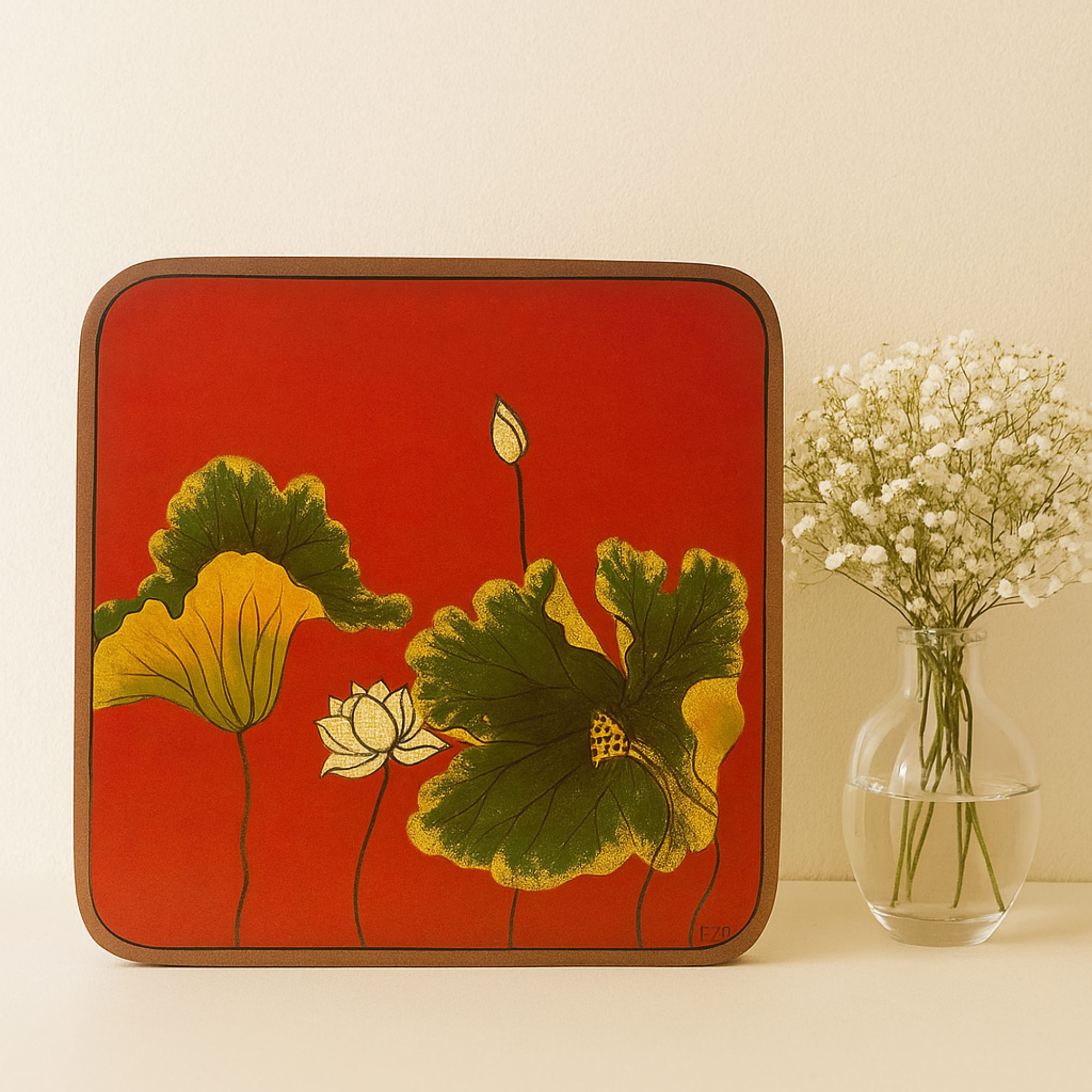 Hộp Gỗ Sơn Mài Sen Đỏ