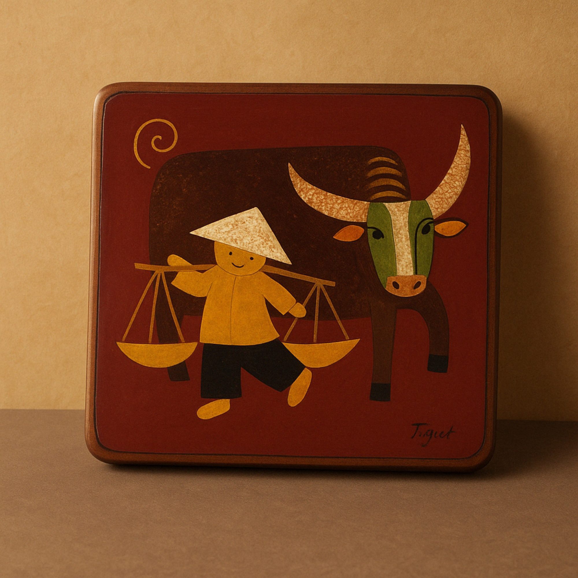 Hộp Gỗ Sơn Mài Trâu Làng