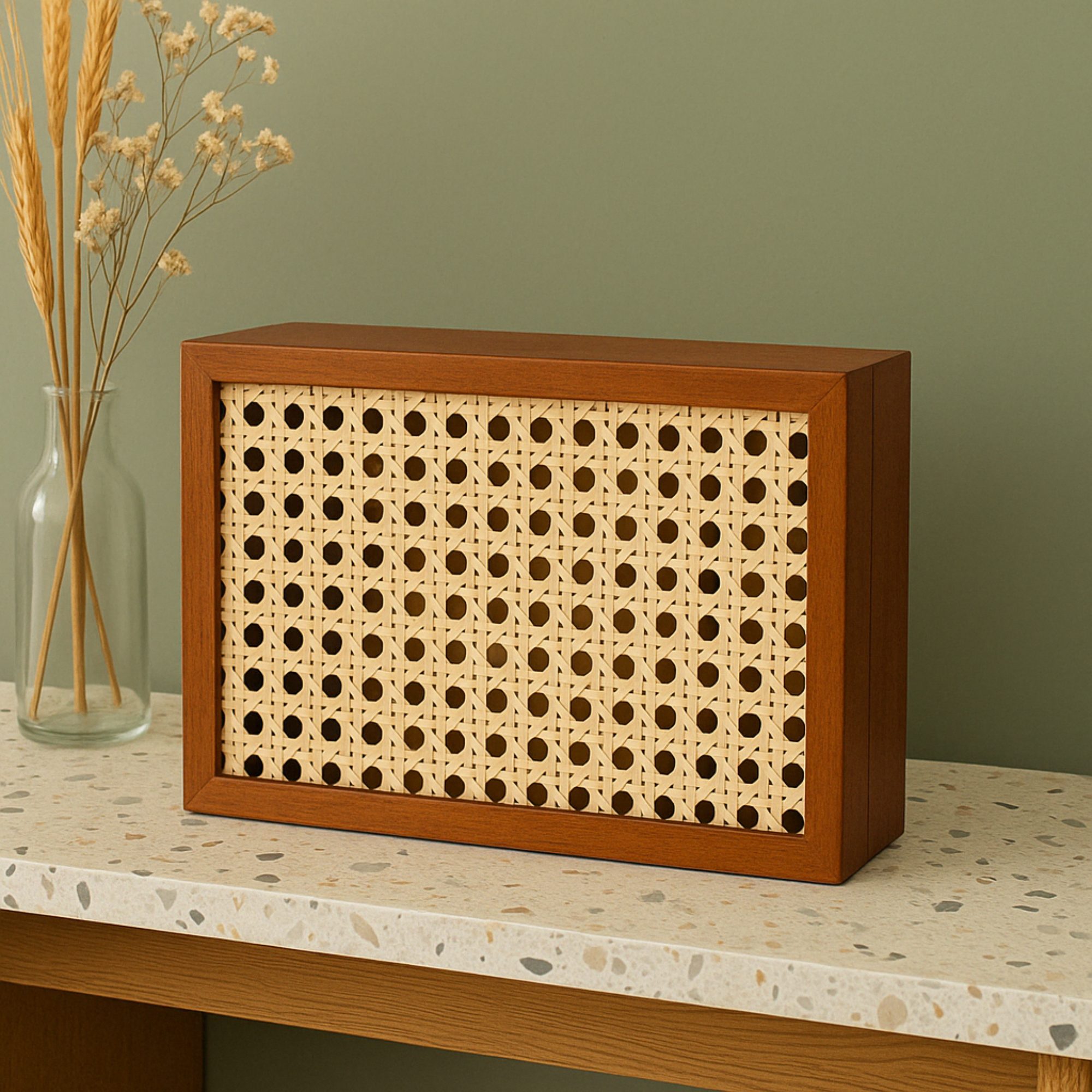 Hộp Gỗ Mây Vintage