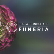 Funeria Logo mit Hintergrundbild einer Blume
