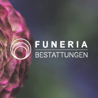 Funeria Logo mit Hintergrundbild einer Blume