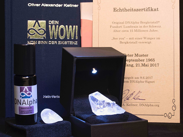 Resonanzpaket inklusive zweiten Bergkristall, Buch, Echtheitszertifikat