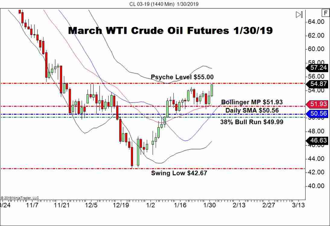 March WTI Crude Oil Futures (CL), Daily Chart