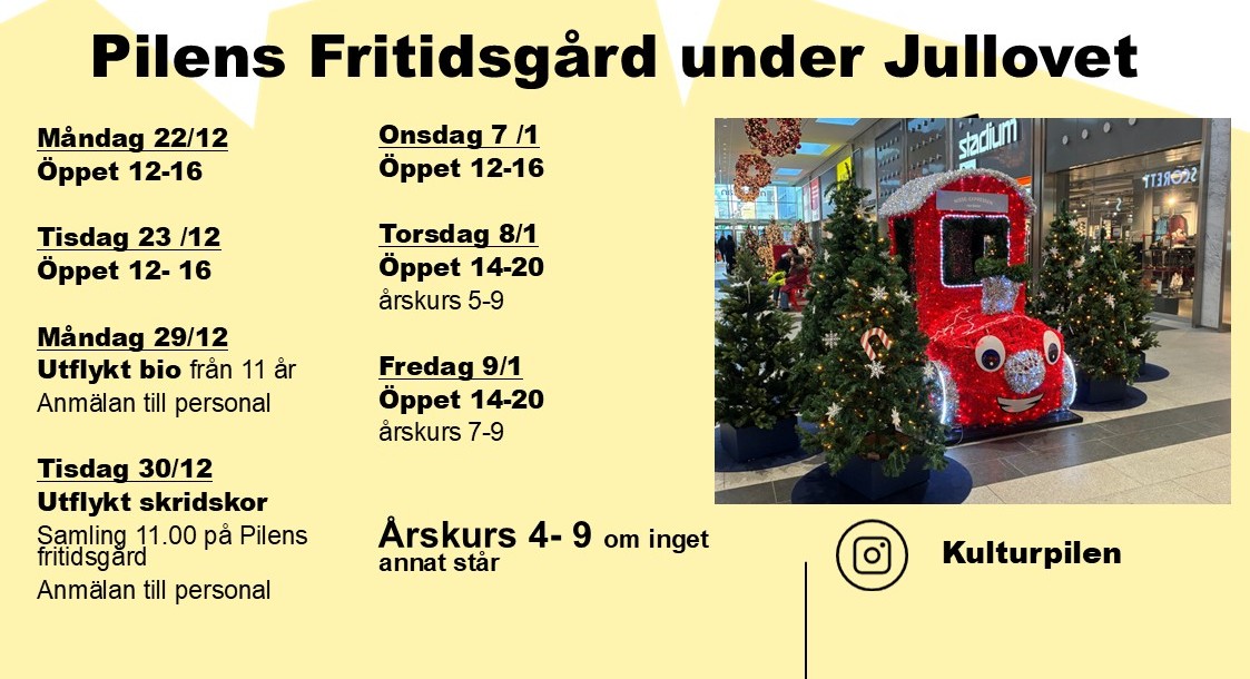 Bild till evenamnget Pilens Fritidsgård under Jullovet