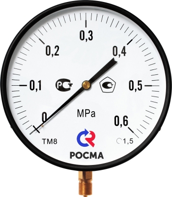 ТМ-810, М20×1,5, диапазон 0...0,25 МПа, кл. т. 1,5, радиальный, РОСМА