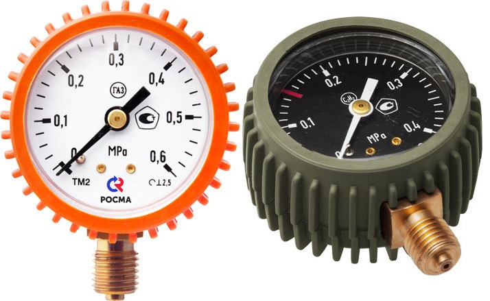 ТМ-210 (О2 кислород), М12×1,5, диапазон 0...0,1 МПа, кл. т. 2,5, радиальный, РОСМА