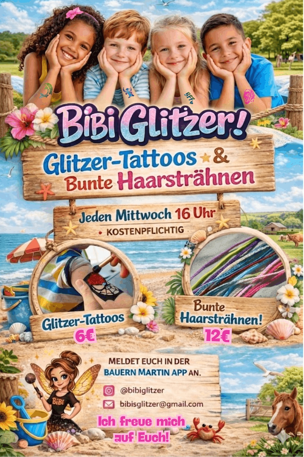 Glitzer Tattoo & Haarsträhnen