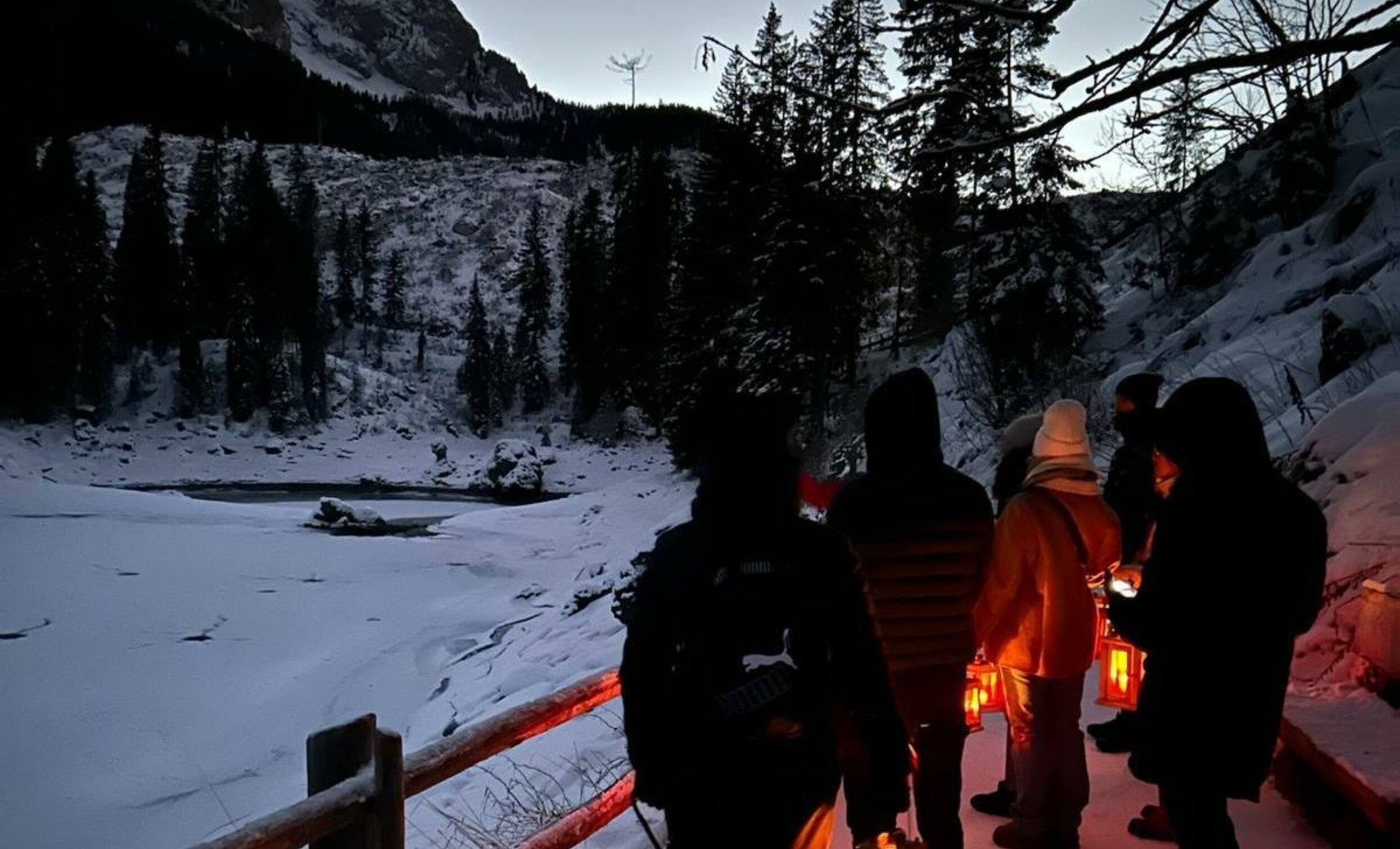 Lantern hike at Lake Carezza