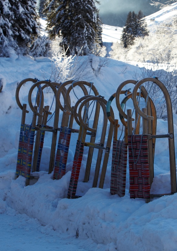 Family tobogganing and hut fun