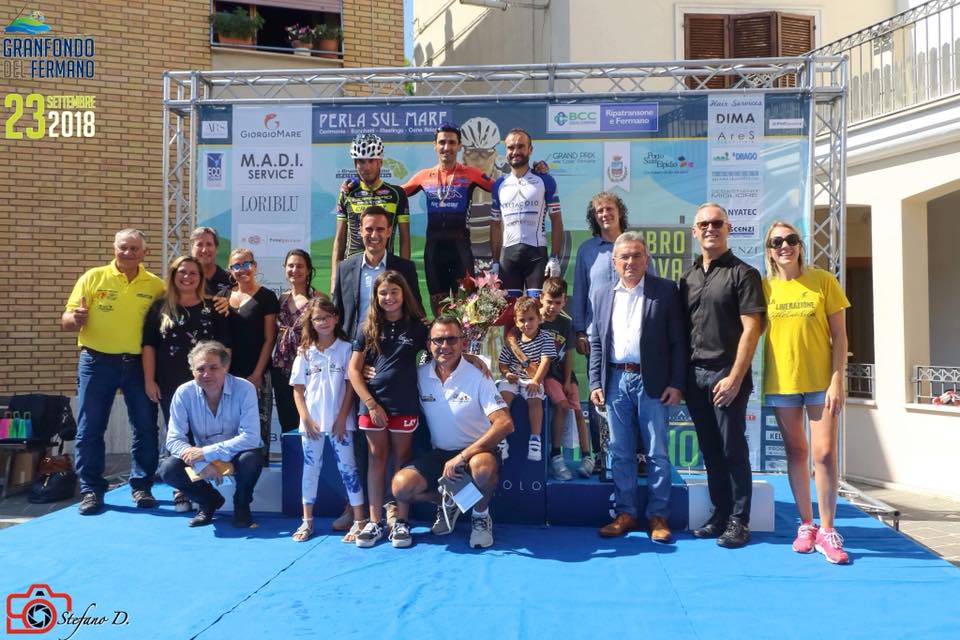 Podio maschile della Gran Fondo dei Due Santuari del Fermano 2018, terza edizione