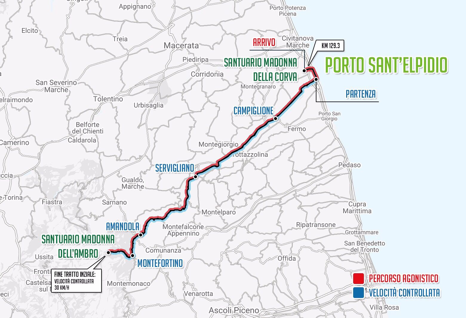 La planimetria della seconda edizione della Gran Fondo del Fermano, domenica 15 ottobre