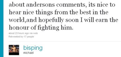 Michael Bisping risponde via twitter al messaggio di Anderson Silva 4