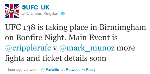 UFC 138 back to UK 6