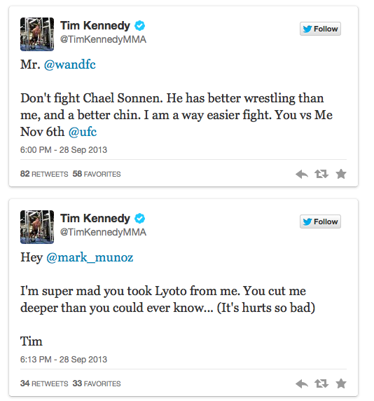 Tim Kennedy, rimasto senza avversario si da da fare su tweeter 4
