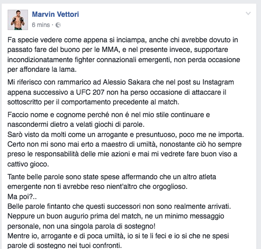 Marvin Vettori si dichiara "deluso" da Alessio Sakara (update) 2