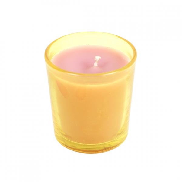 Duftkerze in gelbem Glas rosa 6,5 cm