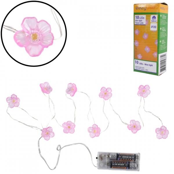 Lichterkette Blumen rosa 10 LED IP20 auf Batterie 120 cm