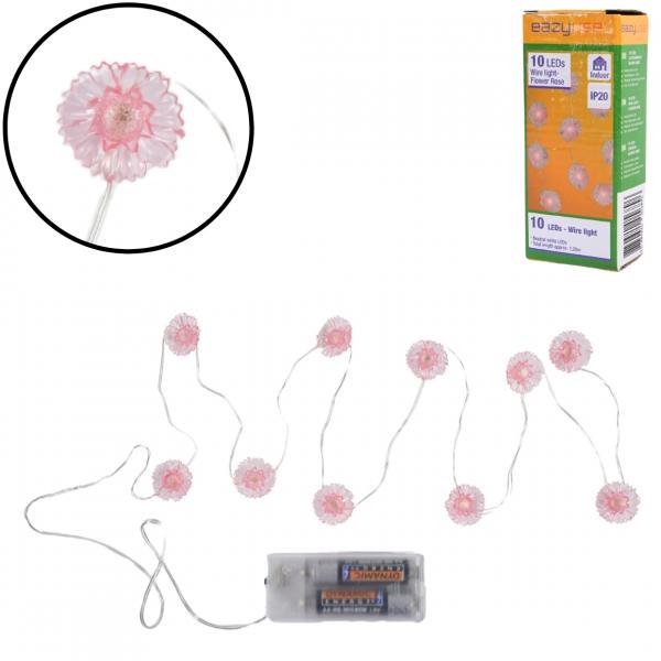 Lichterkette rosa Blumen 10 LED IP20 auf Batterie 120 cm
