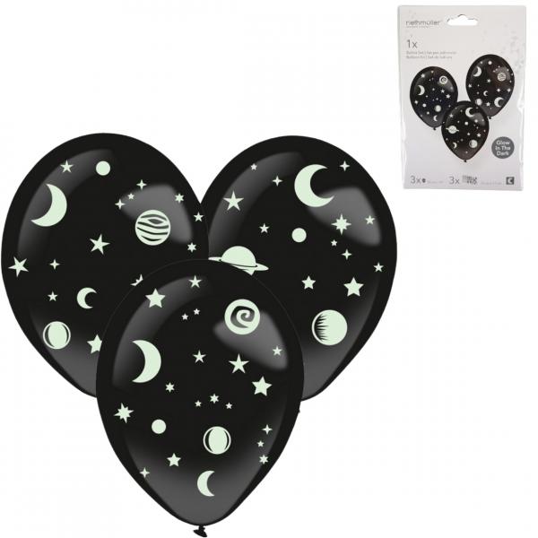 Amscan Luftballons Glow-in-the-Dark Aufkleber 35 cm 3er Set