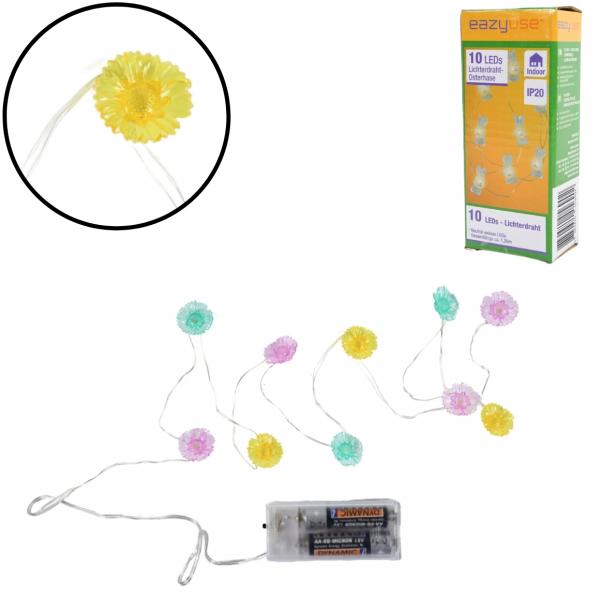Lichterkette Blumen bunt 10 LED IP20 auf Batterie 120 cm