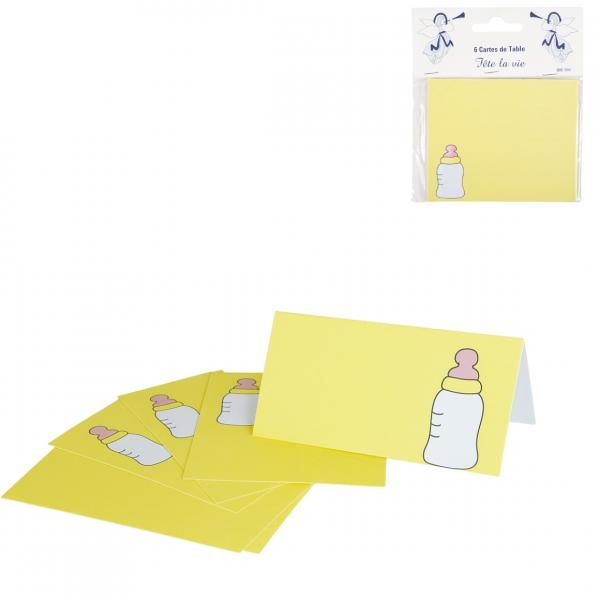Tischkarten Babyflasche gelb 10 cm 6 Stück.