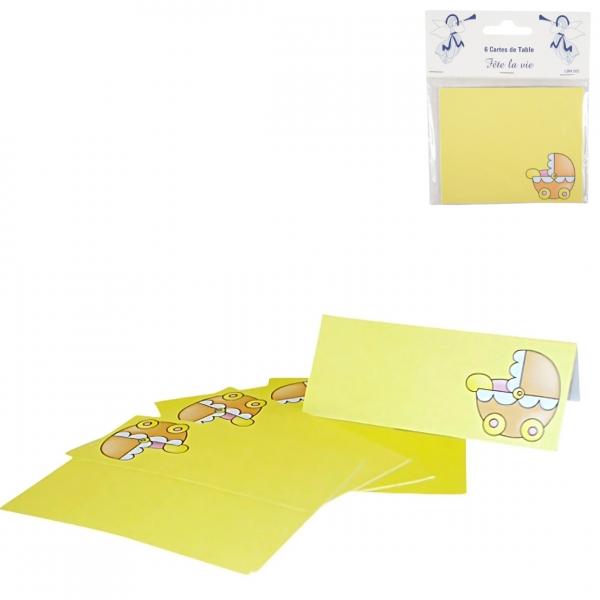 Tafelkaartjes Kinderwagen geel 10 cm 6 stuks