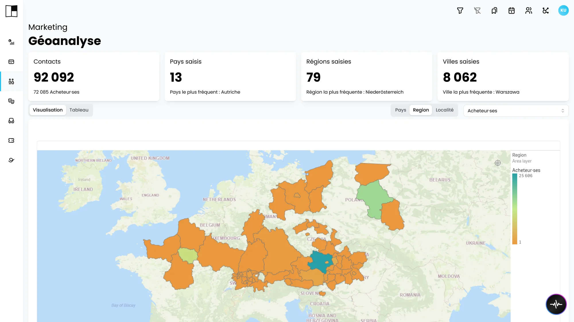 Analyse géographique Kulturplanner : carte de la provenance du public par zone de code postal.