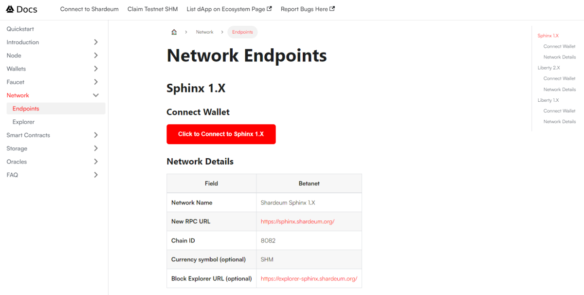 Adding the Sphinx 1.X Network. Source: docs.shardeum.org