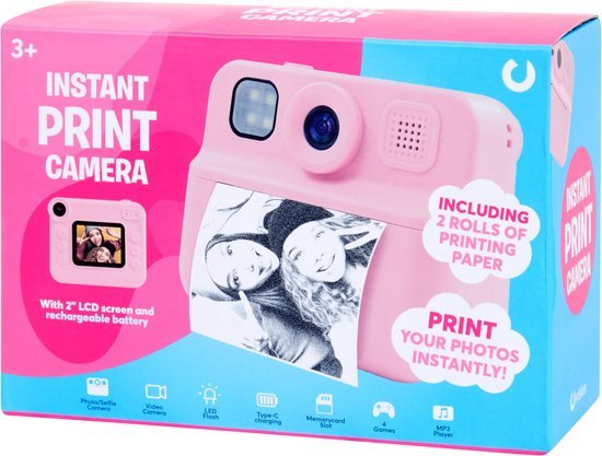 Instant Instant Print Camera – Kindercamera met 2 Rollen Printpapier – Direct Print – 2.0” LCD Scherm – Roze – Voor Kinderen vanaf 3 Jaar
