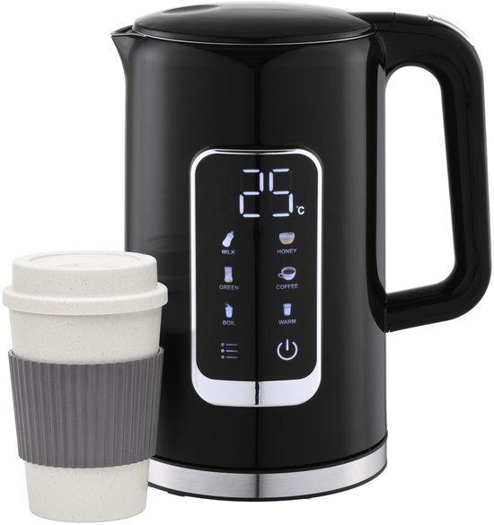 Platinet Platinet PEKR723B Waterkoker - Met Display - Warmhoud functie met Geheugen - 1.7L - Zwart - Gratis 450ml koffiebeker
