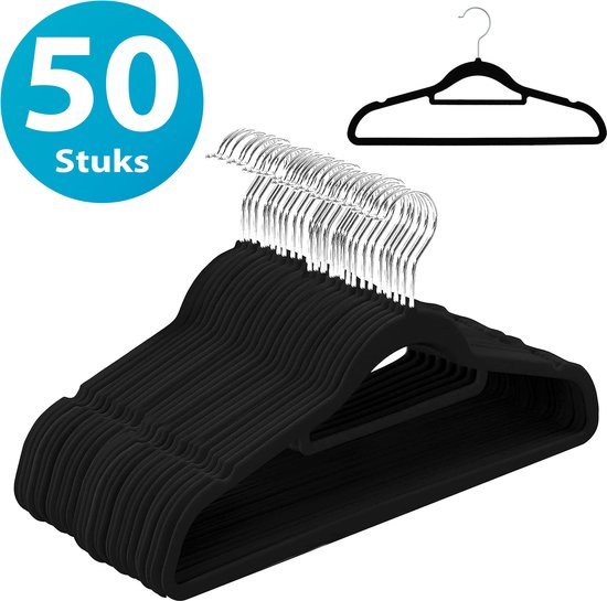 Kledinghangers Kledinghangers - Kleerhangers - Broekhanger - 50 Stuks - Premium Fluwelen Anti-Slip Hangers met Broeklat - 360° Draaibare Haak, Ruimtebesparend en Duurzaam, Zwart