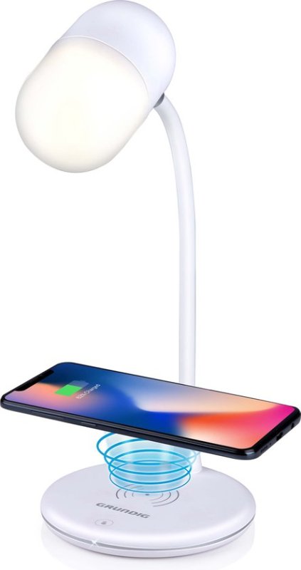 Grundig Grundig Bureaulamp Led 3-in-1 - Draadloze Telefoonoplader Qi Technologie - Bluetooth Speaker - Leeslamp - Wit