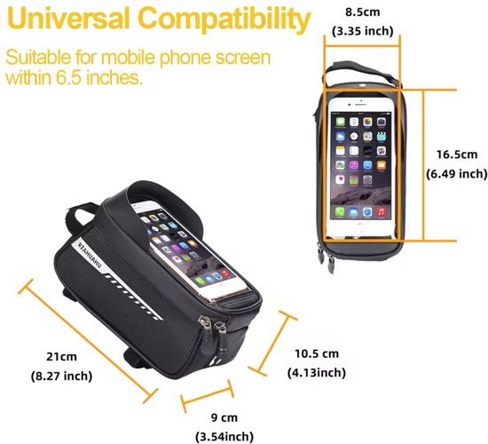 Fatbike Fatbike Telefoonhoes - waterdicht - universeel - zwart - Waterdichte Telefoon Tas voor E-bike, Fatbike, Racefiets, Bakfiets en Meer - Veilig en Slim Opbergen, Geschikt voor Navigatie! 23x13x10