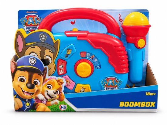 PAW PAW Patrol Soeelgoedradio met Microfoon- interactieve Boombox met muziek, licht & geluid-blauw/rood - vanaf 18 maanden