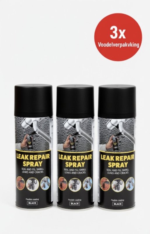 Leak Leak Repair Spray – Voordeelverpakking 3 stuks – 400 ml per bus – Weerbestendige afdichtingsspray voor lekkages, scheuren & kieren – Flexibele coating – Overspuitbaar