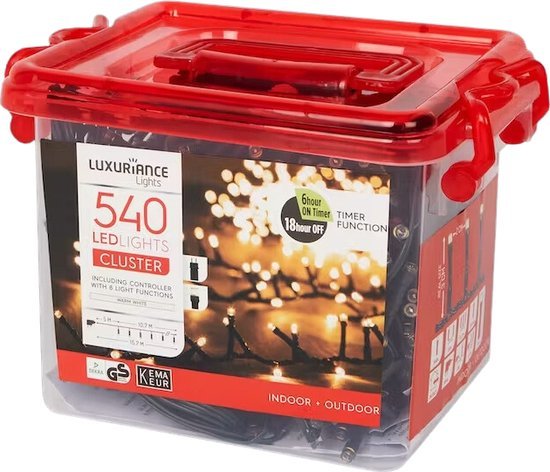 JML JML Commerce - Kerstverlichting Cluster - Warm Wit - 16m - 540 Lampjes - 8 functies - Binnen & Buiten