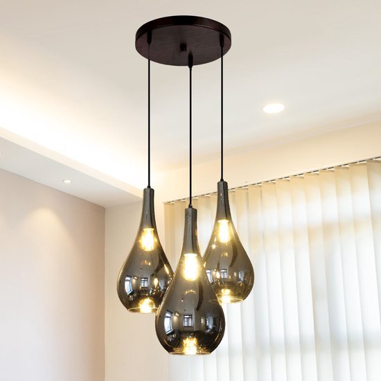 TradeFix Hanglamp Industriele Plafondlamp Hanglampen Eetkamer - Plafondlamp Zwart Smoke Glas Rook Glas Drups