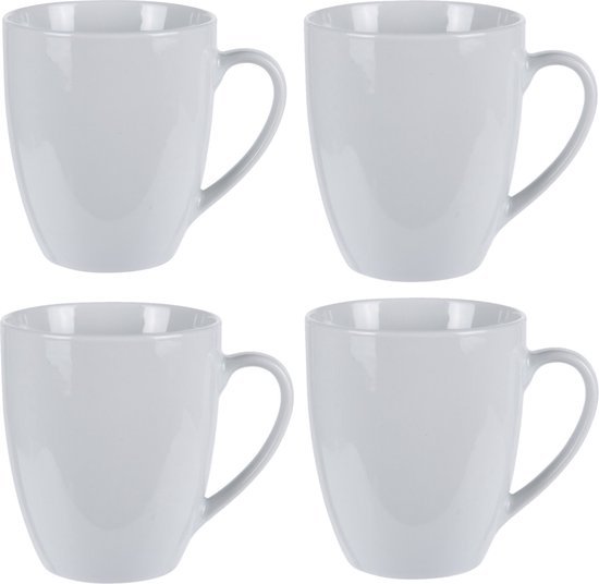 TradeFix Set van 4x stuks bekers/mokken wit 380 ml van porselein - Melkbekers