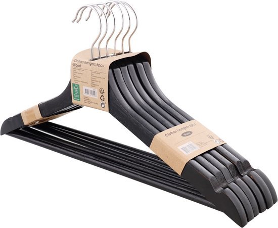 TradeFix Luxe Houten Kledinghangers - Kleerhanger - Zwart - 12 stuks