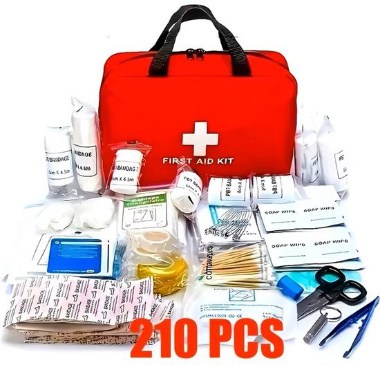 EHBO EHBO Kit – Compact & Draagbaar – Waterbestendig en Duurzaam – Voor Thuis, Auto & Outdoor Avonturen - Verbandtas - Verbanddoos - Reizen - 1 x 210-Delig - Noodpakket - 1 gevulde tas - bv. voor in huis of voor in de auto