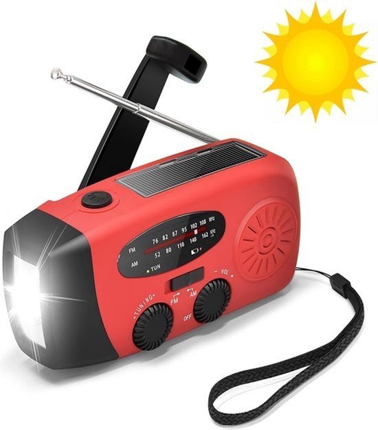 SOLAR SOLAR Noodradio - Giftii-Powerbank- 4000mAh-LED Light-Radio-SOS-40 play uren-USB Charger-Handoplaadbaar