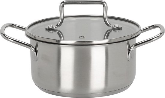 Kookpan Kookpan speelgoed RVS met glazen deksel - educatief kinderspeelgoed 16cm.