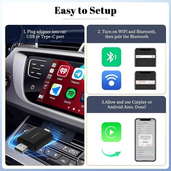 Mini Mini 2-in-1 CarPlay & Android Auto Dongle - Draadloze CarPlay en Android Auto Verbinding